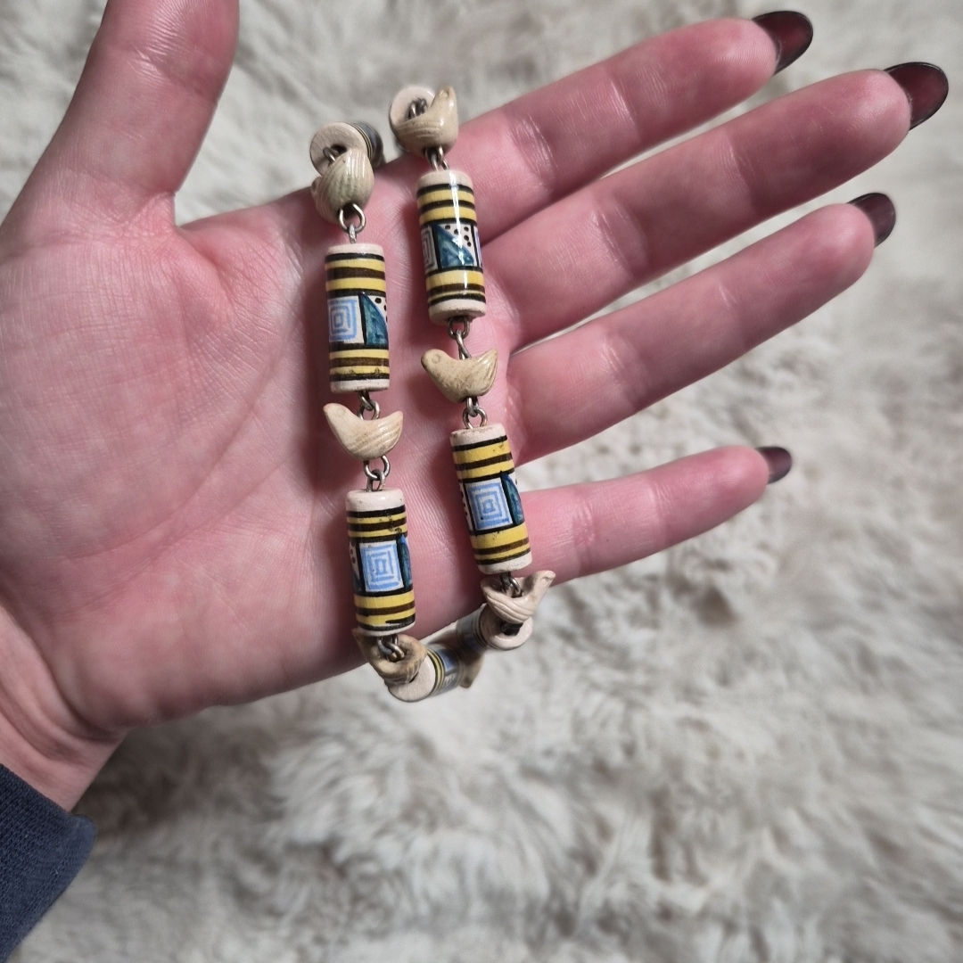 Handmade Necklace Artsy Art To Wear Funky Eclectic Vintage Retro Beaded Birds